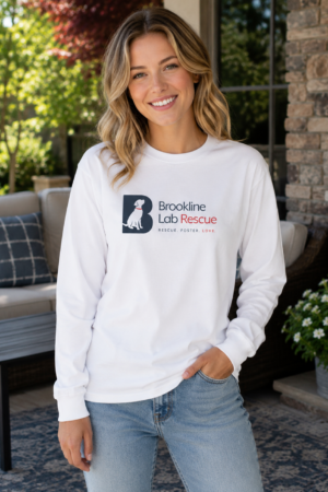 Brookline Lab Rescue unisex long sleeve T-shirt with the official Brookline Lab Rescue logo for Labrador Retriever lovers and rescue supporters.