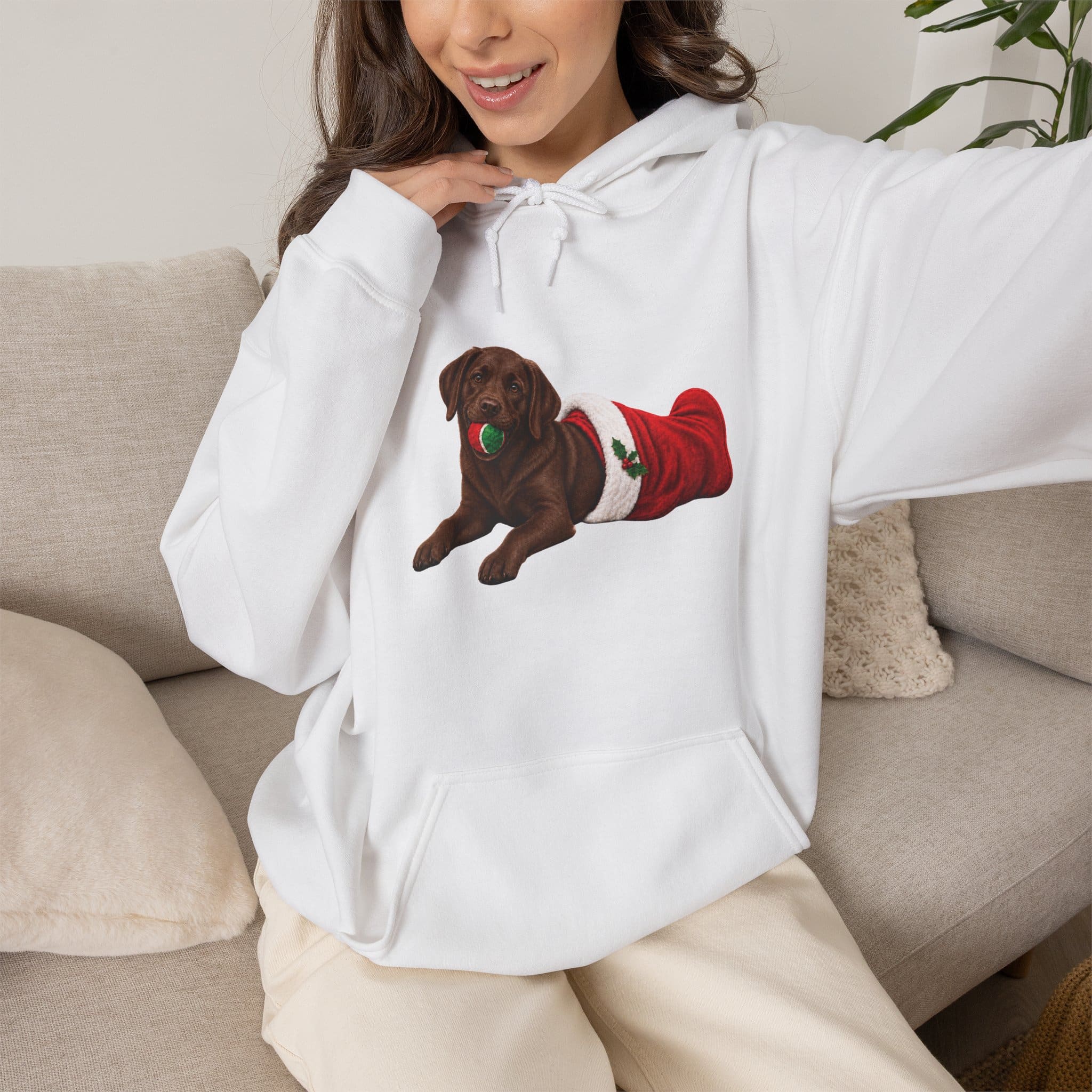 Holiday Stocking Mischief Chocolate Lab Unisex Hoodie
