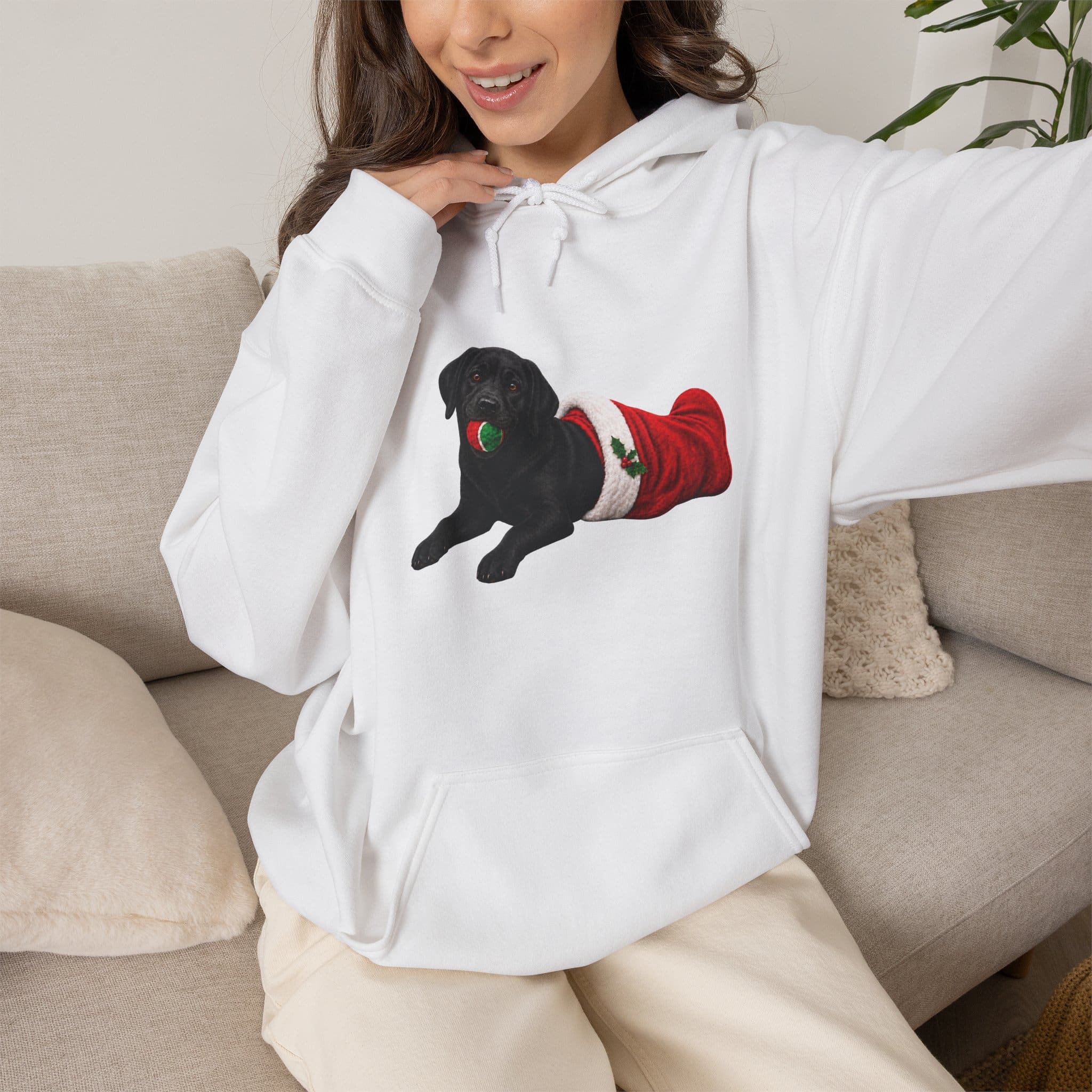 Holiday Stocking Mischief Black Lab unisex Hoodie
