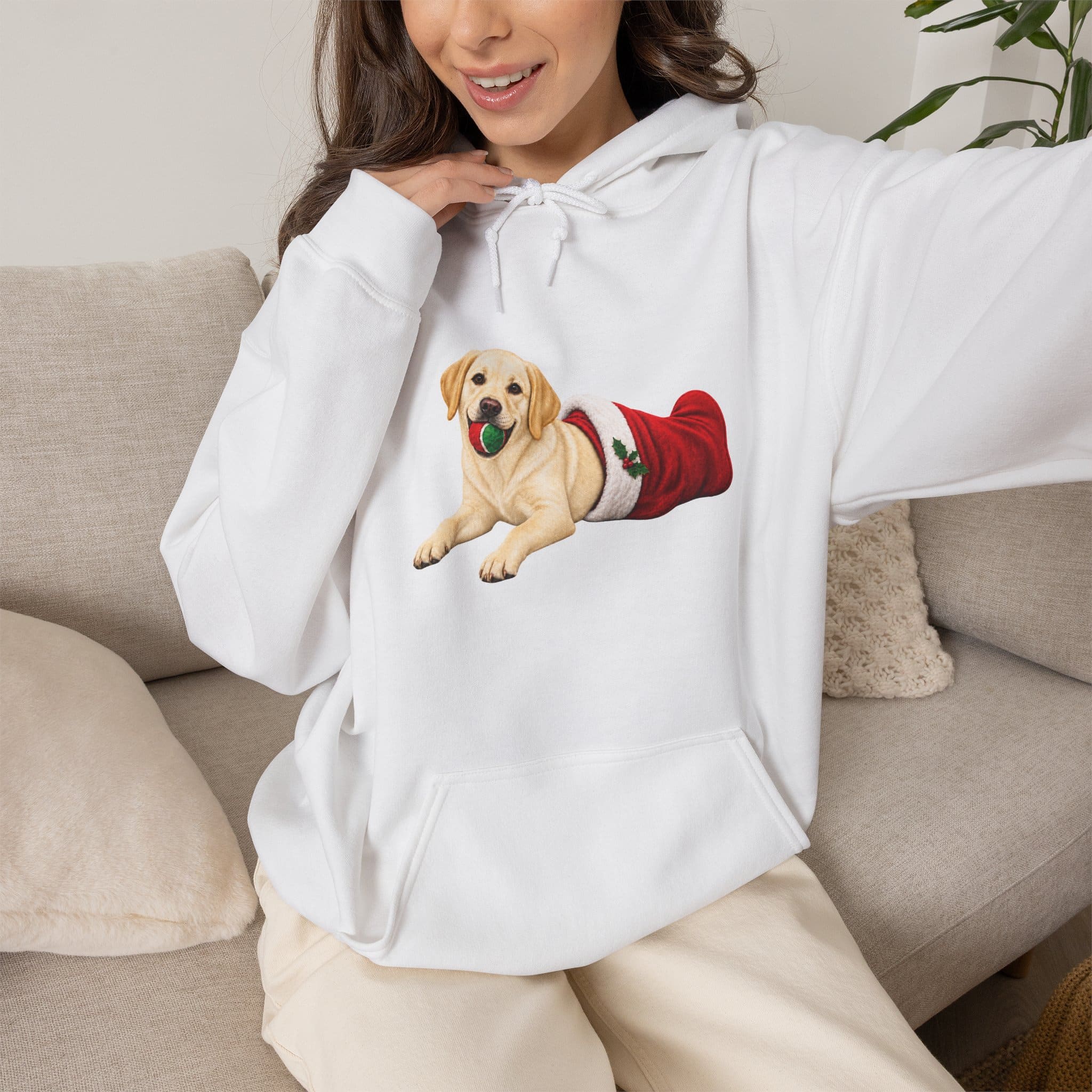 Holiday Stocking Mischief Yellow Lab UniSex Hoodie
