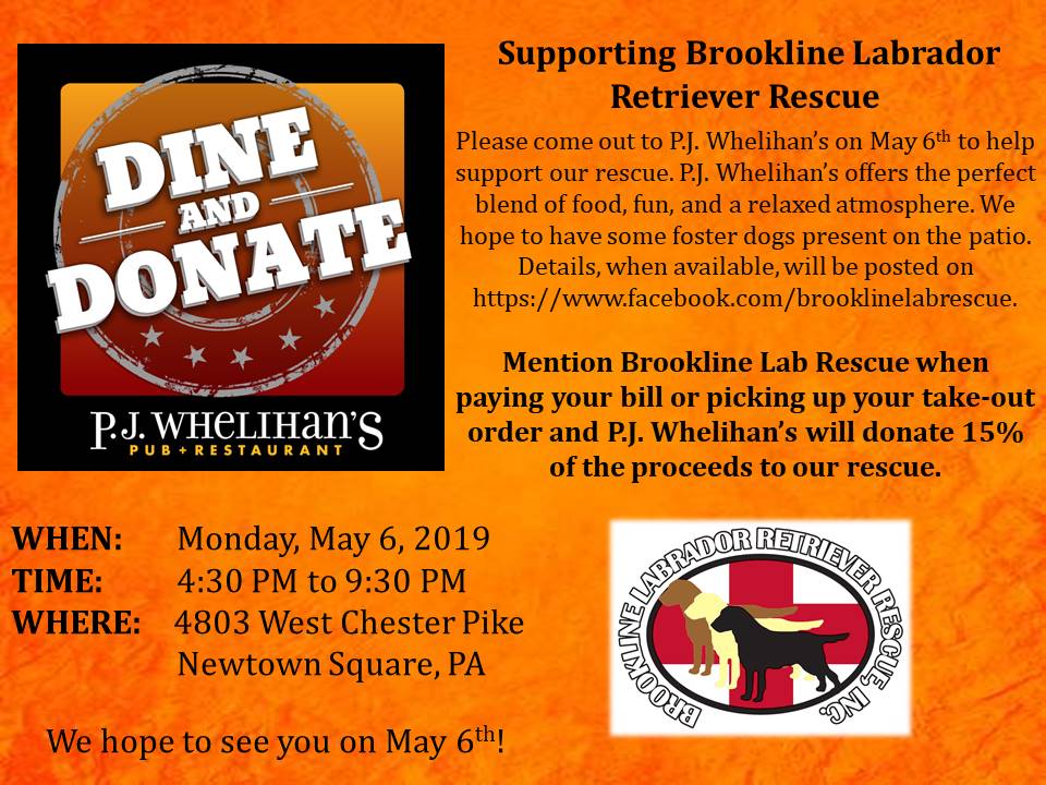 Dine & Donate, P.J. Whelihan's, Fundraiser