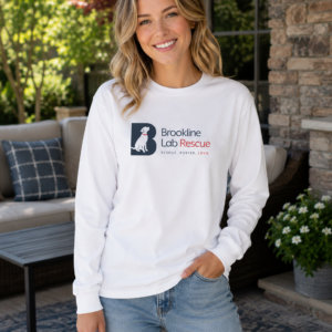 Brookline Lab Rescue unisex long sleeve T-shirt with the official Brookline Lab Rescue logo for Labrador Retriever lovers and rescue supporters.