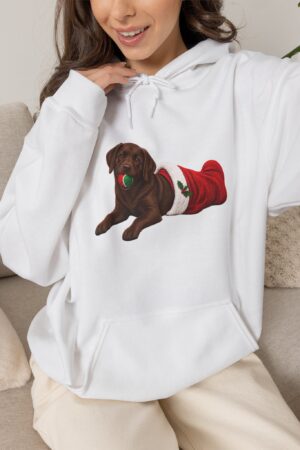 Holiday Stocking Mischief Chocolate Lab Unisex Hoodie