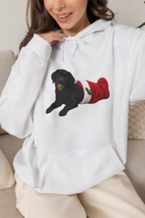 Holiday Stocking Mischief Black Lab unisex Hoodie