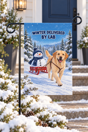 Winter Delivered by Lab Garden Flag Yellow Lab