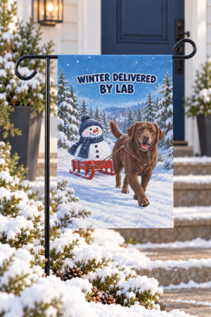 Winter Delivered by Lab Garden Flag Chocolate Lab