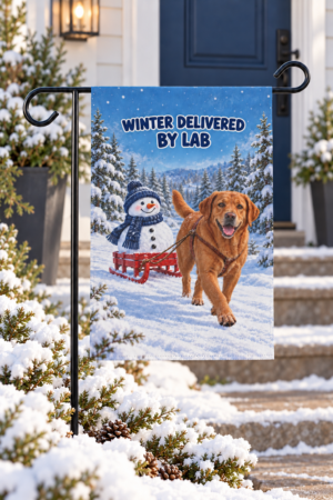 Winter Delivered by Lab Garden Flag Fox Red Lab