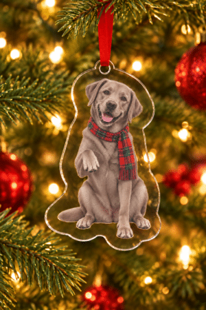 A Lab’s Holiday Hello Silver Labrador Acrylic Ornament